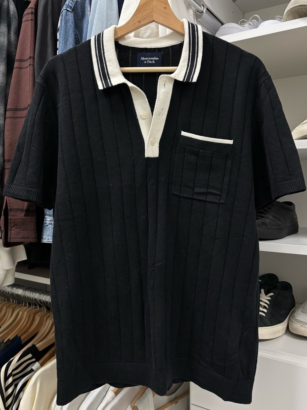 Abercrombie & Fitch Black Polo with Cream Contrast Collar